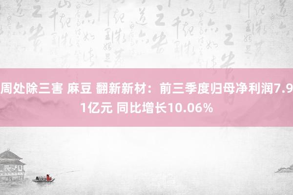 周处除三害 麻豆 翻新新材：前三季度归母净利润7.91亿元 同比增长10.06%