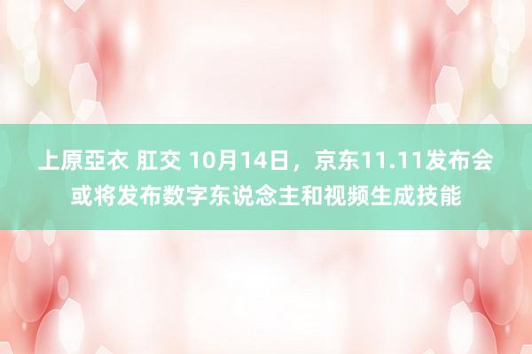 上原亞衣 肛交 10月14日，京东11.11发布会或将发布数字东说念主和视频生成技能