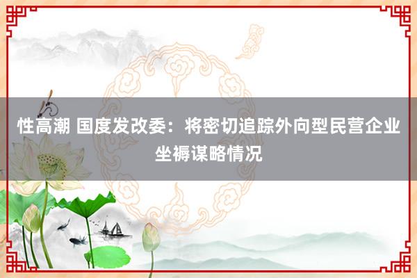 性高潮 国度发改委：将密切追踪外向型民营企业坐褥谋略情况